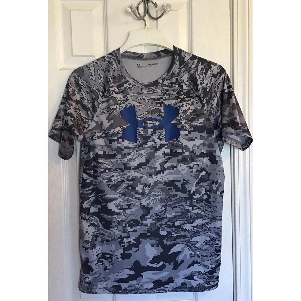 Under Armour Gray geometric Short sleeve shirt youth boys Size XL